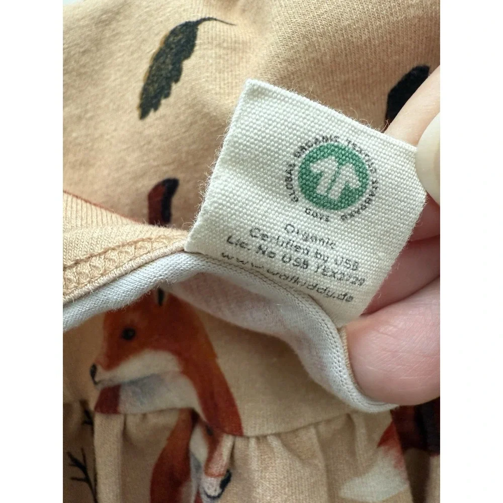 Walkiddy Fox Dress Girls Size 7-8 Whimsical Cottage Forest Organic Cotton School